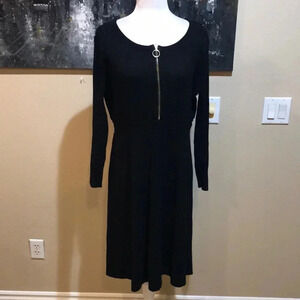 INC International Concepts Black Long Sleeve Fit Flare Sweater Dress w/Zipper